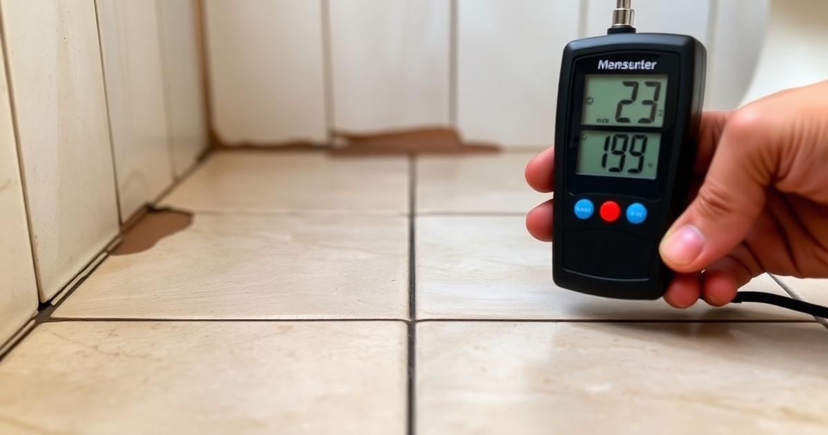 Signes d'une fuite sous carrelage : inspection avec humidimètre