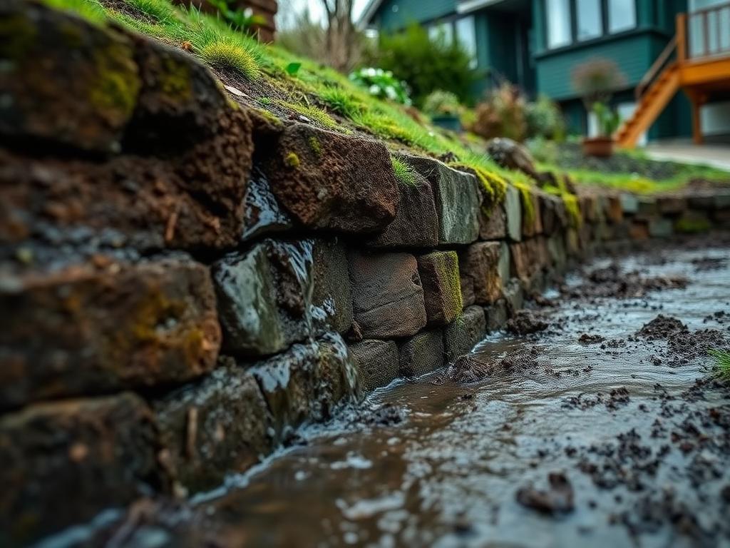 Ruissellement d'eau sur un talus en bas de propriété à Chennevières-sur-Marne