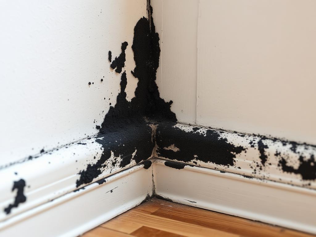 Moisissure noire dans l'angle d'un mur d'appartement à Fontenay-sous-Bois