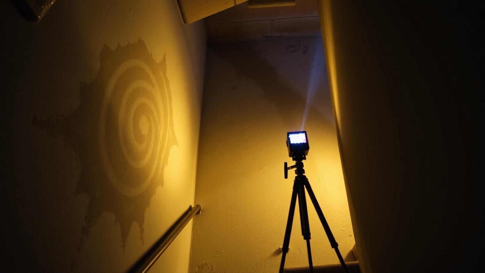 Technicien GIC contrôlant un mur d'escalier à la caméra thermique à Avon