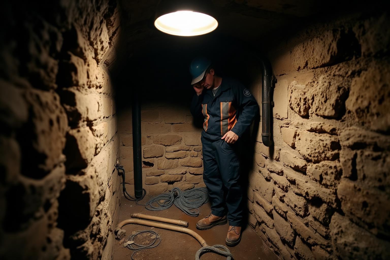 Technicien GIC en recherche de fuite devant une maison ancienne de Bry-sur-Marne