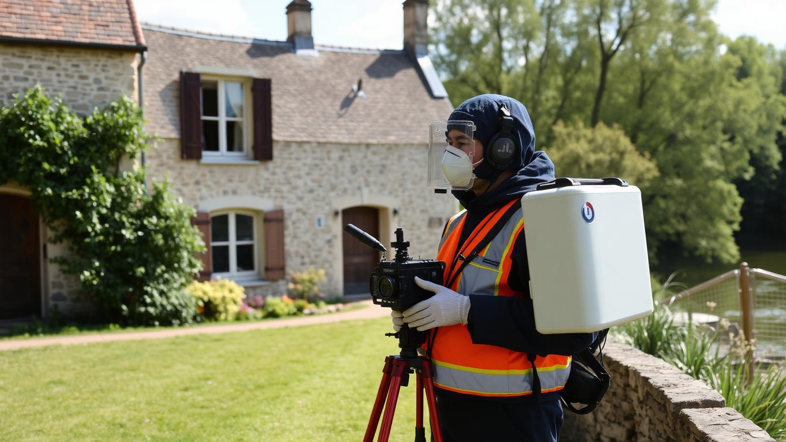 Technicien GIC en intervention devant une maison en meulière au bord de Seine à Croissy-sur-Seine