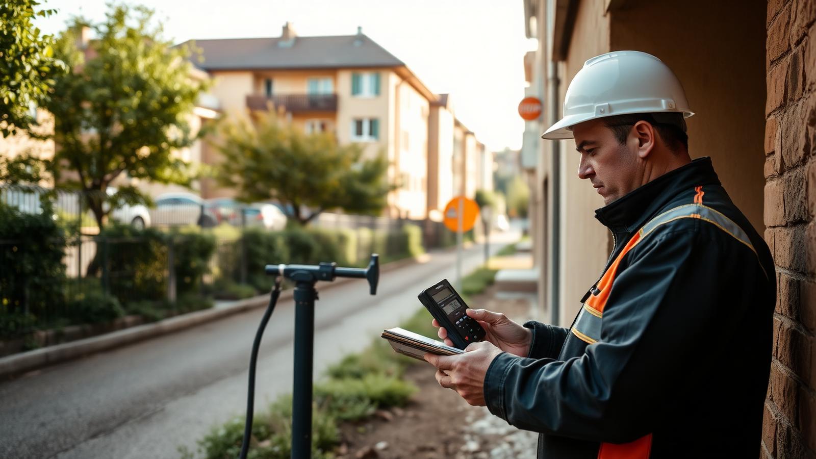 Technicien GIC relevant un compteur d'eau en regard extérieur à Dammarie-les-Lys