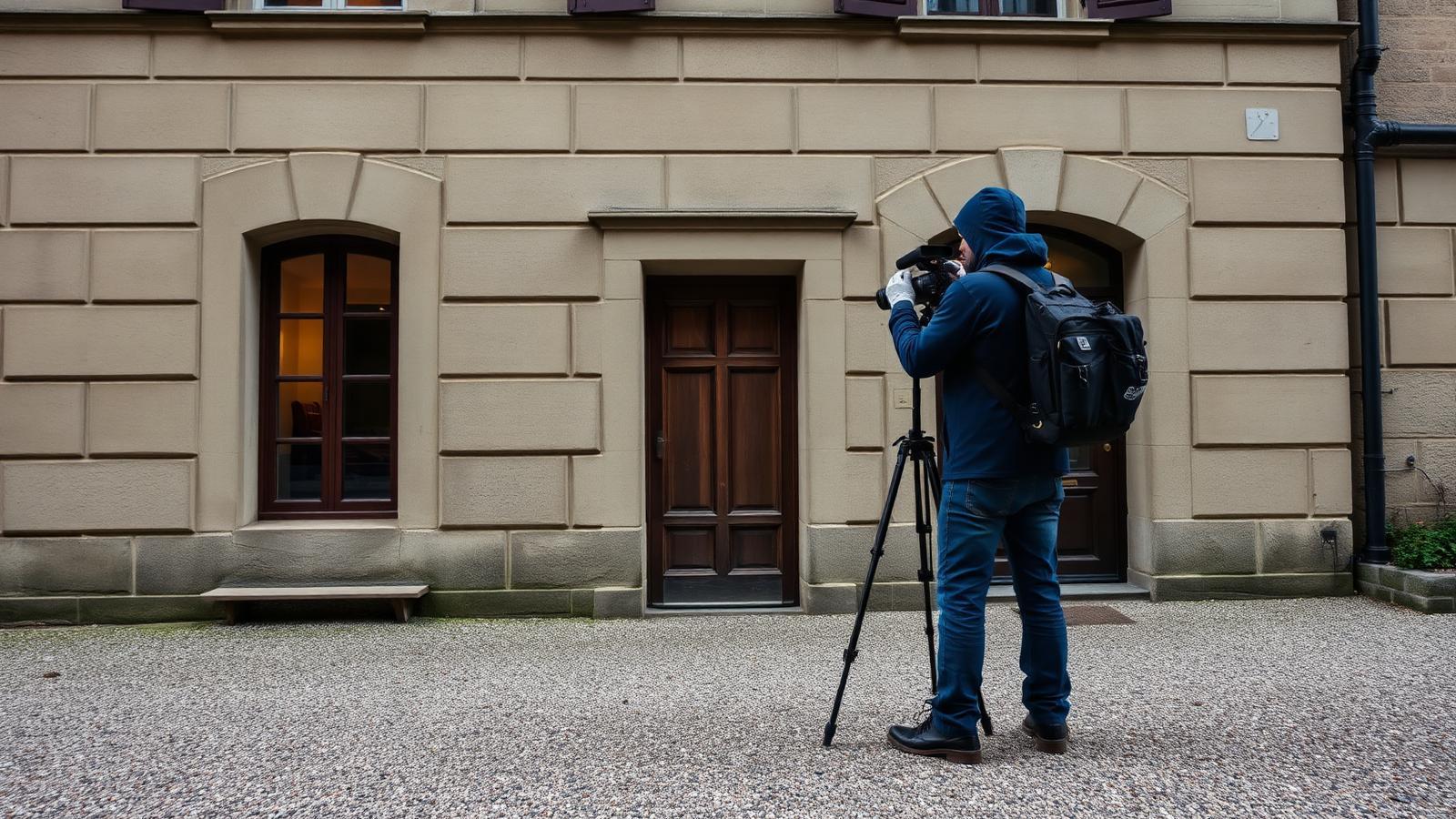 Technicien GIC devant la façade en pierre d'une demeure ancienne à Fontainebleau