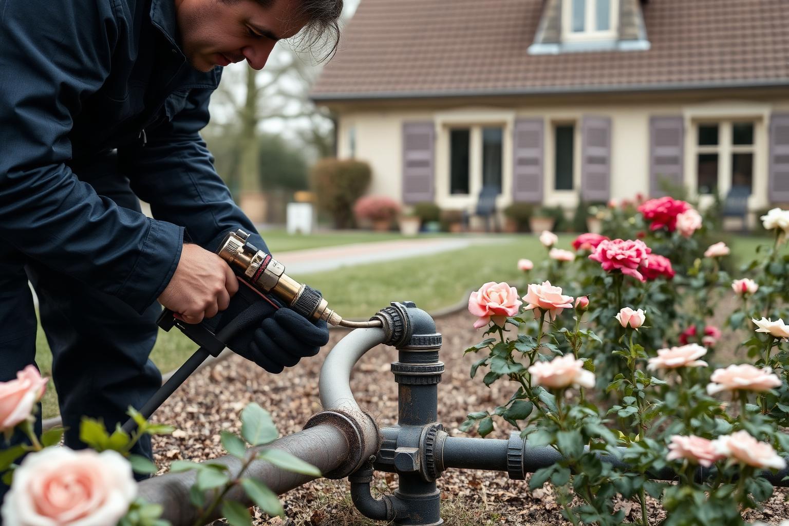 Technicien GIC en recherche de fuite devant un pavillon de L'Haÿ-les-Roses