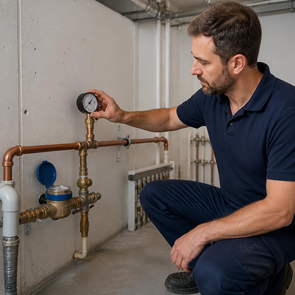 Technicien GIC réalisant un diagnostic de fuite dans un immeuble à Longjumeau