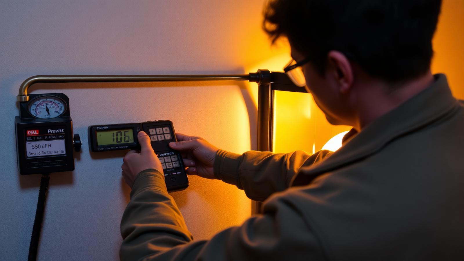 Technicien GIC réalisant un test de pression sur une nourrice de plancher chauffant à Moissy-Cramayel