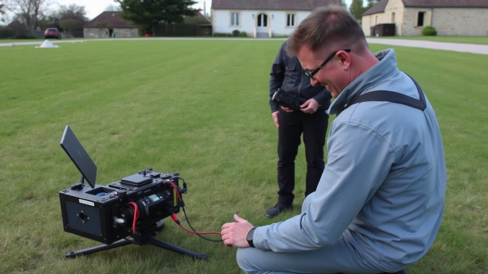 Technicien GIC recherchant une fuite sur un branchement enterré dans un jardin de Nangis