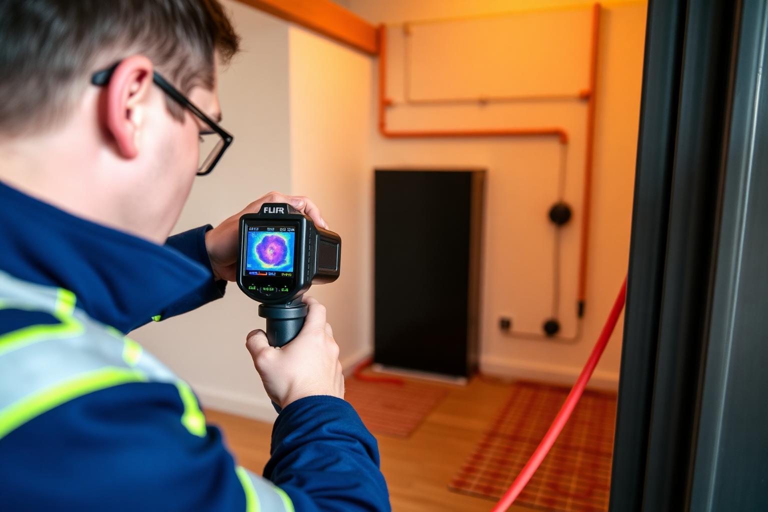 Technicien équipé lors d'une recherche de fuite sans casse à Osny