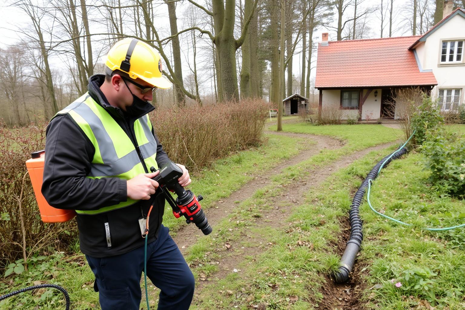 Technicien équipé lors d'une recherche de fuite sans casse à Saint-Leu-la-Forêt