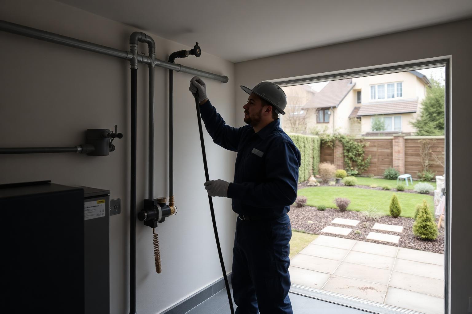 Technicien GIC contrôlant le local technique d'une résidence récente à Villiers-sur-Marne