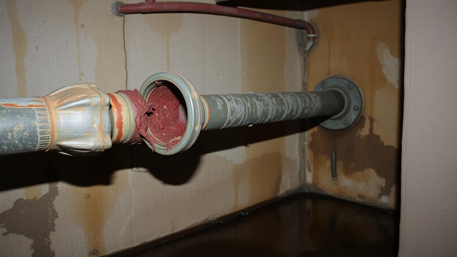 Canalisation collective humide dans le sous-sol d'un immeuble de Bagneux