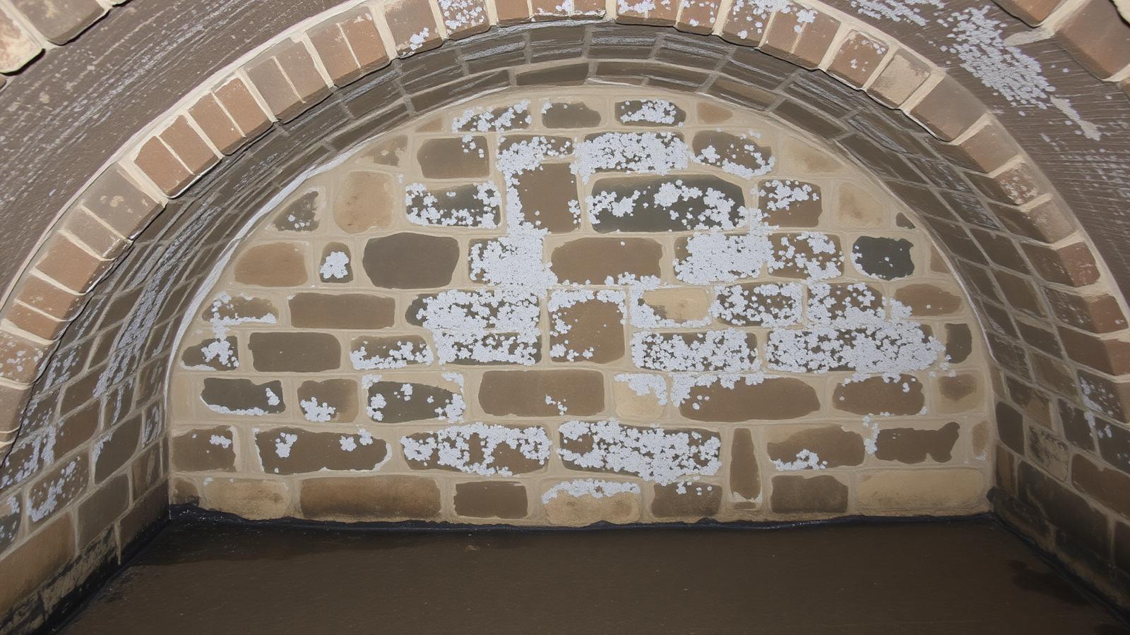 Mur de cave voûtée humide dans une maison ancienne de Brie-Comte-Robert