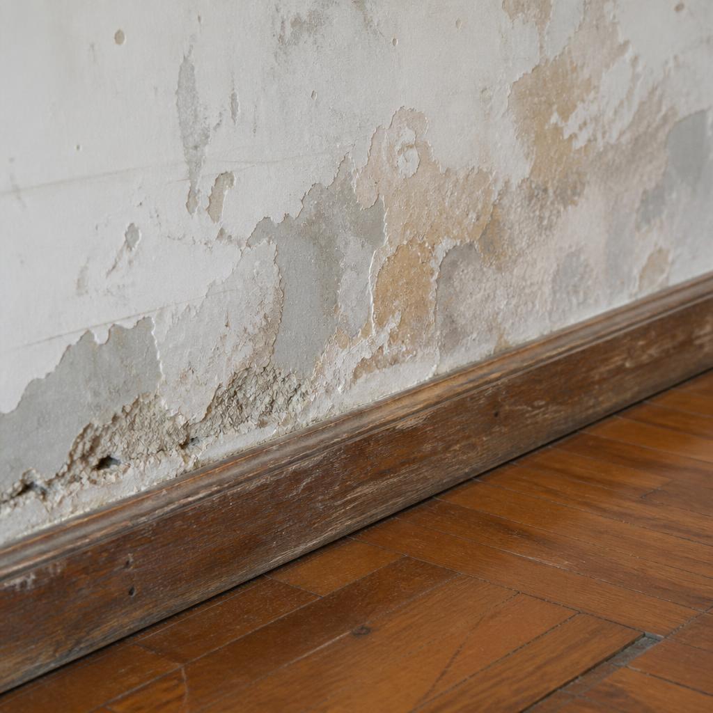 Trace d'humidité sur un mur de maison ancienne à Brunoy