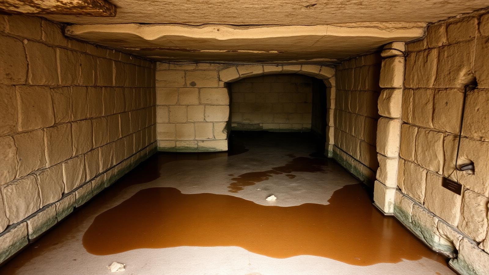 Cave profonde humide d'une maison de Châtillon avant recherche de fuite