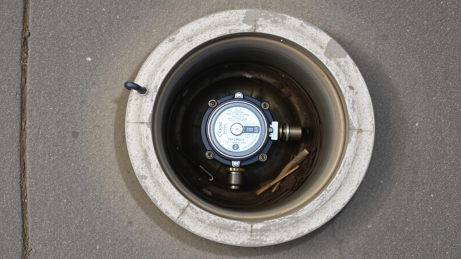 Regard de compteur d'eau ouvert devant une maison de Dugny