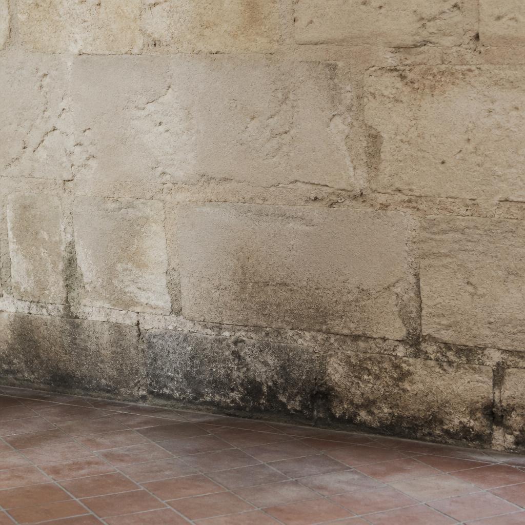 Mur ancien marqué par une humidité persistante à Étampes