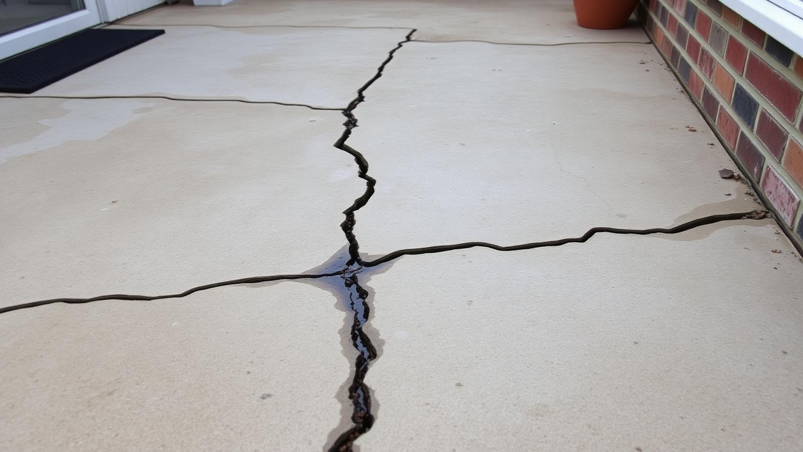 Terrasse fissurée d'une maison des Pavillons-sous-Bois avec trace d'humidité