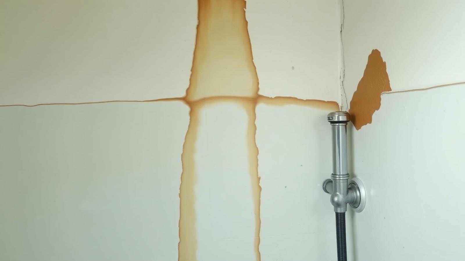 Coulure d'humidité le long d'une colonne montante encastrée dans un appartement de Saint-Cyr-l'École