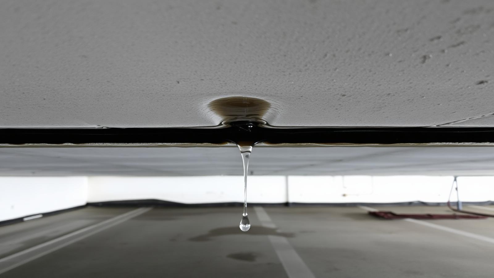 Infiltration au plafond d'un parking souterrain d'une résidence de Serris