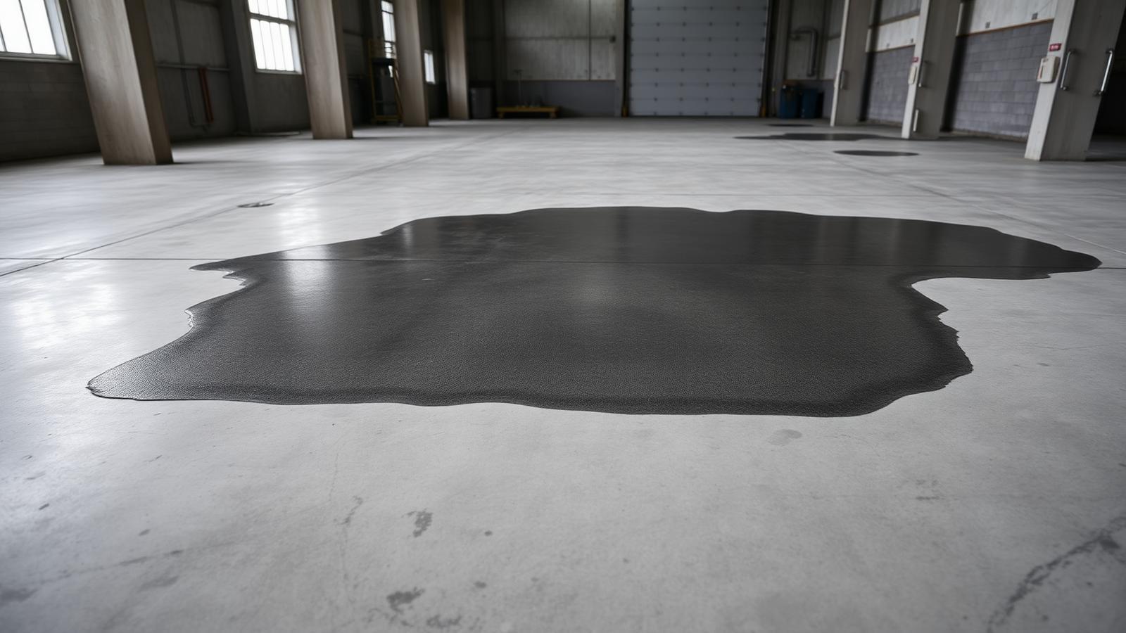 Trace d'humidité sur une grande dalle béton d'entrepôt à Tremblay-en-France
