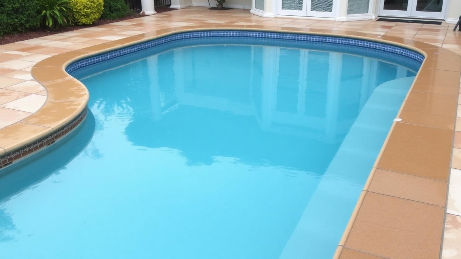 Piscine enterrée dont le niveau d'eau a visiblement baissé à Verneuil-sur-Seine